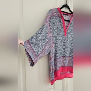 Zara Silky Satiny Blue and Pink Patterned Tunic